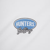 Embroidered 'Hunters Golfing' logo on a white background