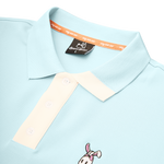 Light blue shirt with a small embroidered design on a white background