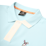 Light blue shirt with a small embroidered design on a white background