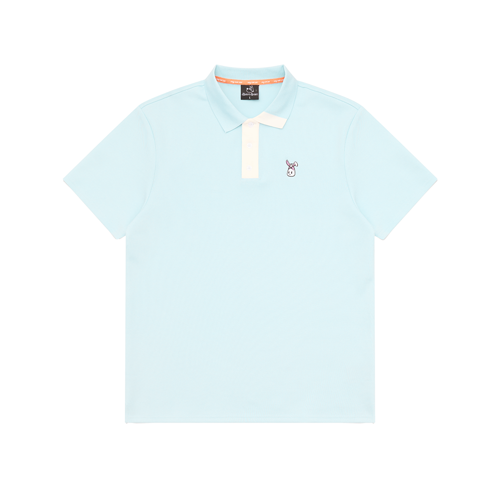 Light blue polo shirt with a small logo on a white background