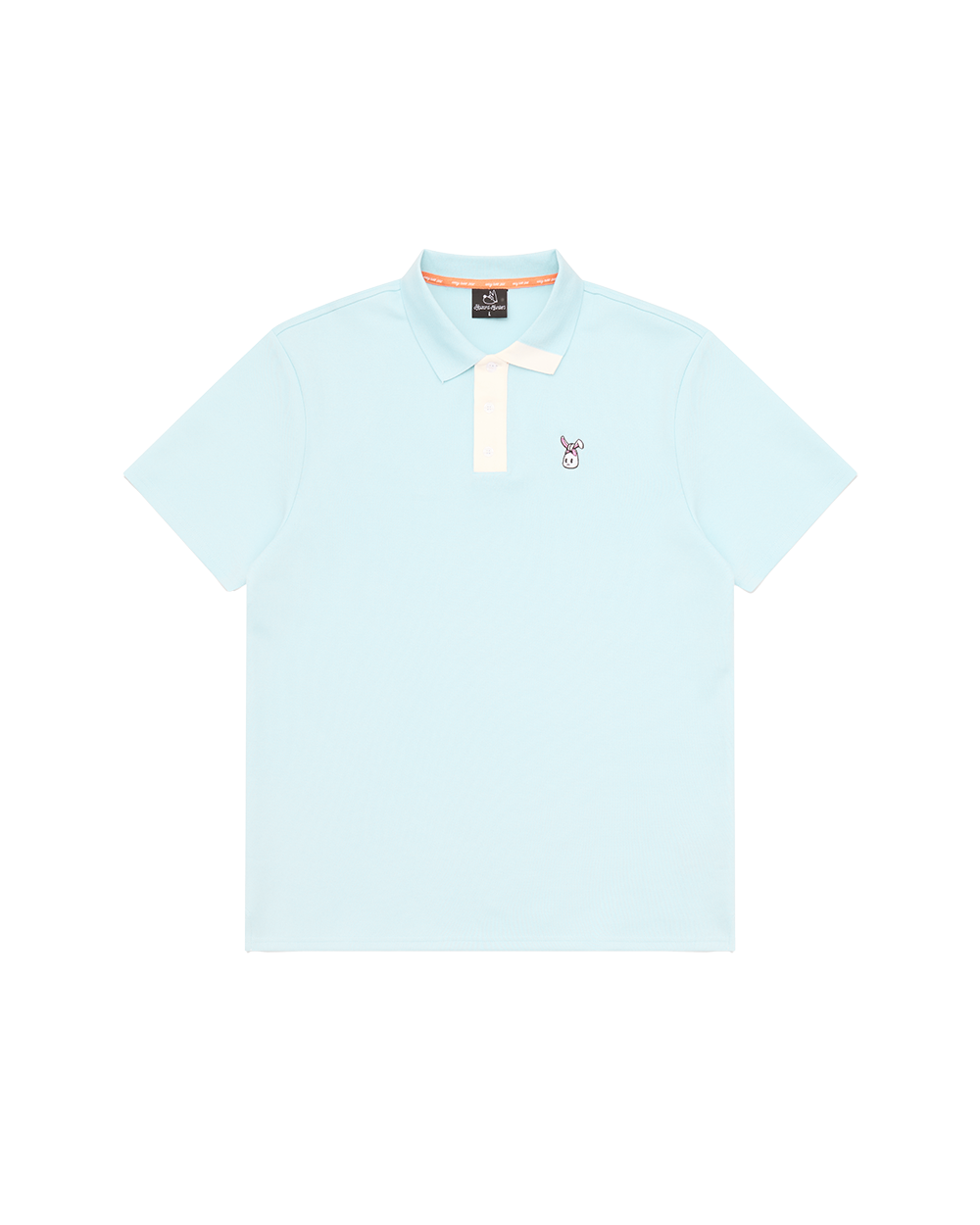 Light blue polo shirt with a small logo on a white background