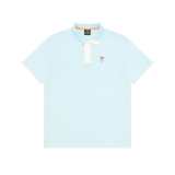 Light blue polo shirt with a small logo on a white background