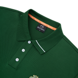 Green polo shirt with brand logo on a white background