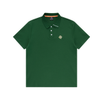 Green polo shirt with a small logo on a white background