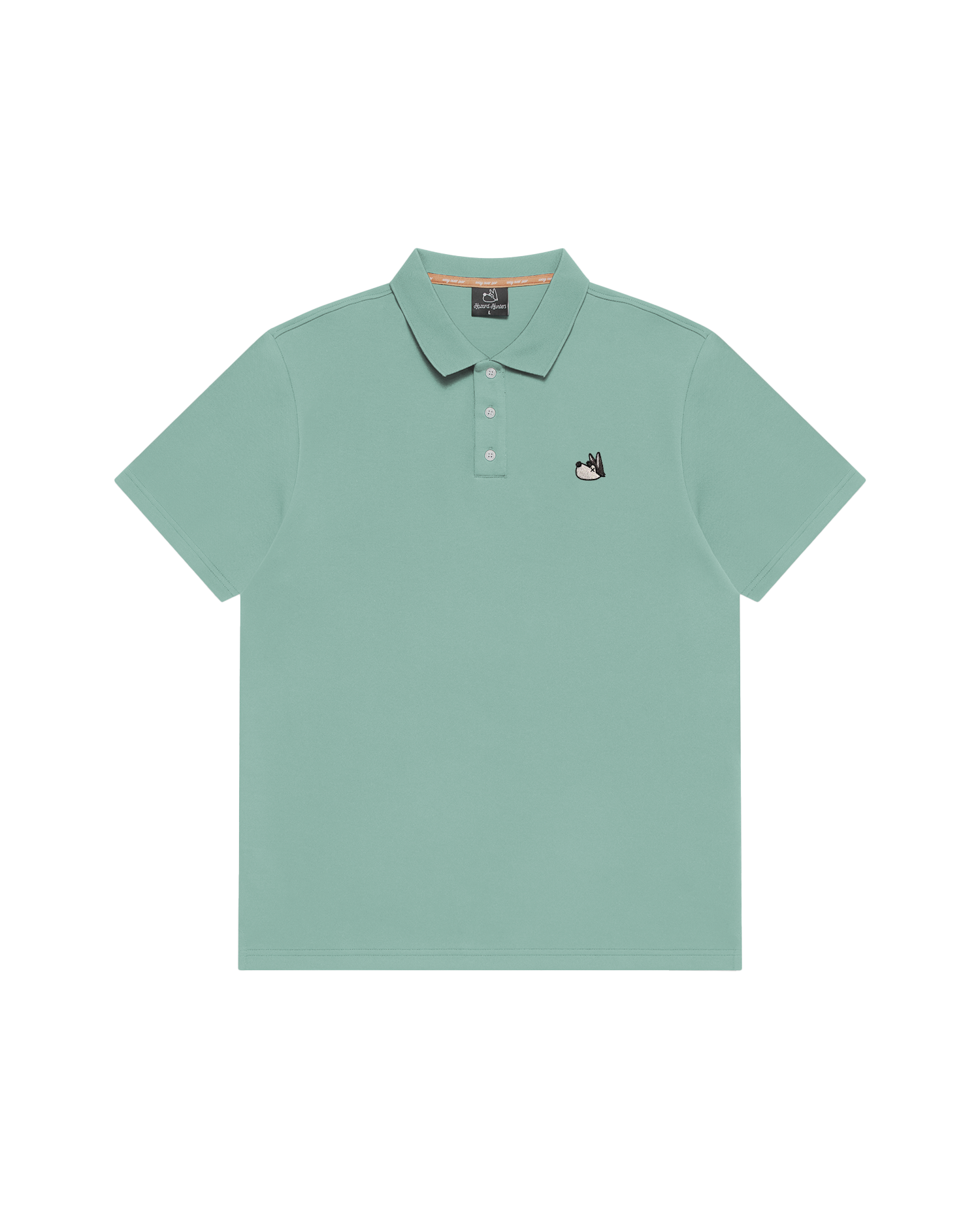 Eucalyptus polo shirt with a small logo on a white background